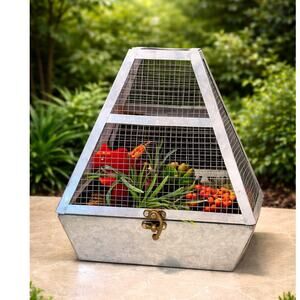 Metal Pyramid Terrarium galvanized wire mesh faux succulent planter decorative
